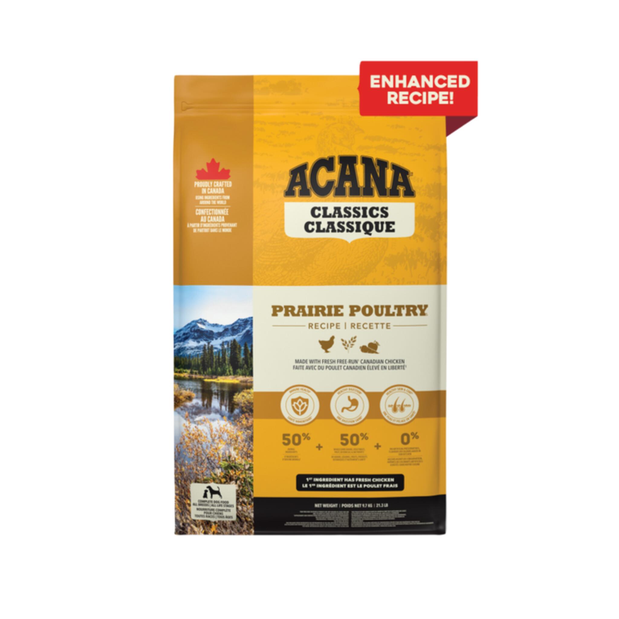 A bag of Acana Classics dog food, Prairie Poultry recipe, 21.3 lb.