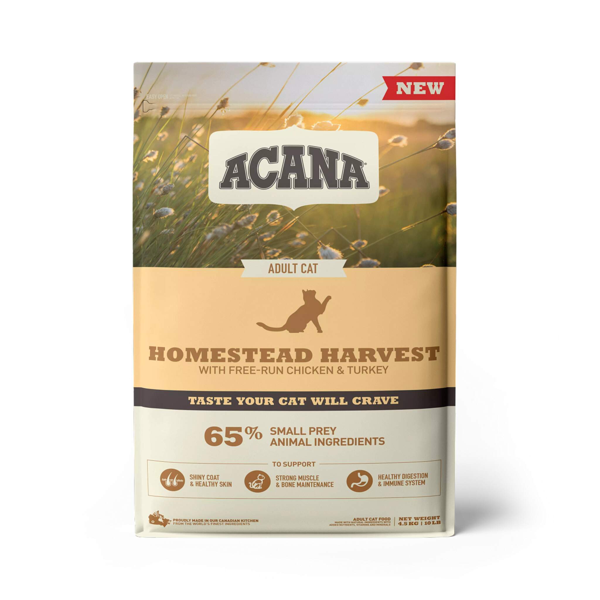 A bag of Acana cat food, Homestead Harvest recipe, 10 lb. 