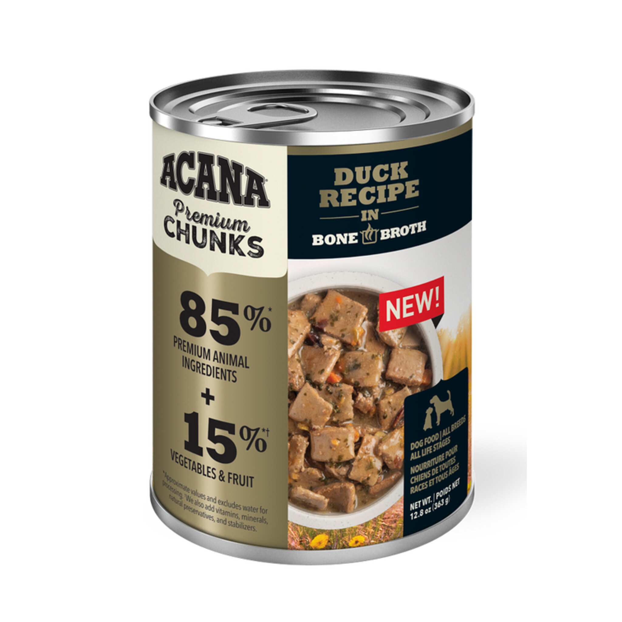A can of Acana wet dog food, Duck recipe, 12.8 oz.