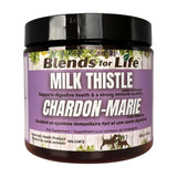 130 gram jar of Blends for Life Milk Thistle liver defense pet supplement.