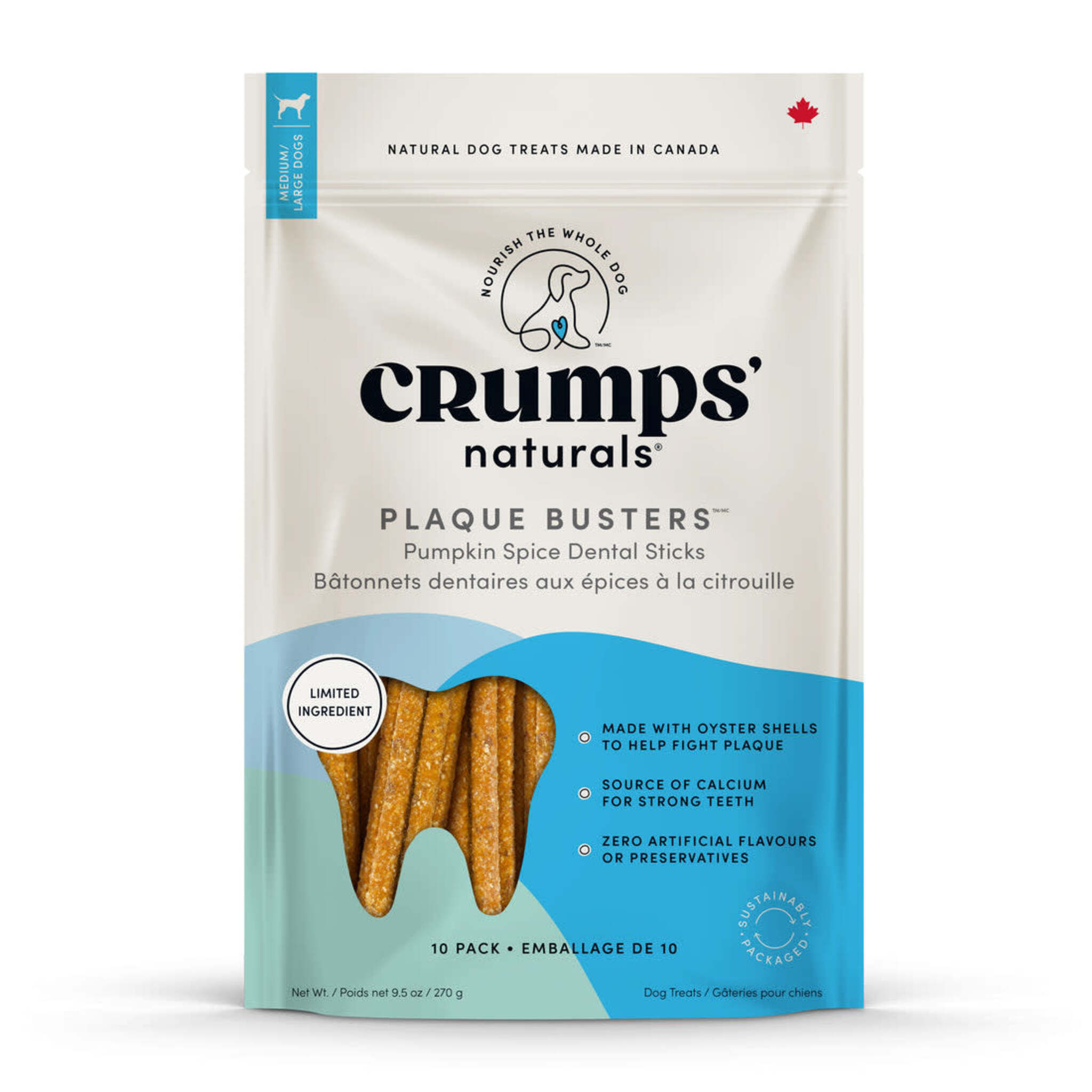 Crumps' Naturals Plaque Buster 7" Pumpkin Spice 10 pack Dog Treats