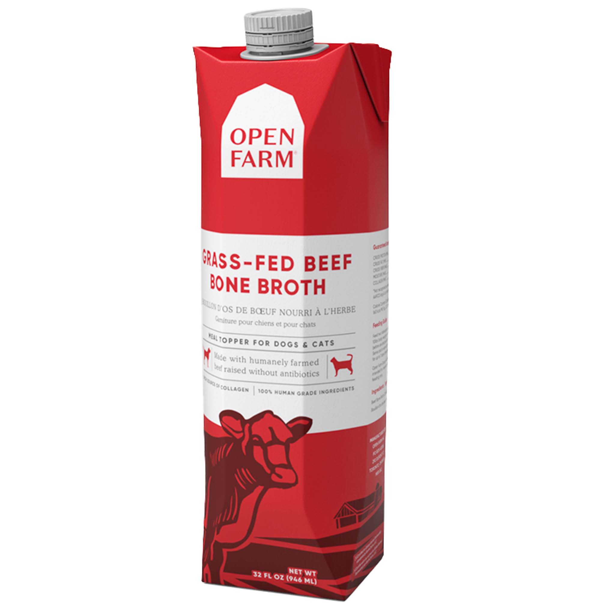 A 32oz Carton of Open Farm Beef Bone Broth