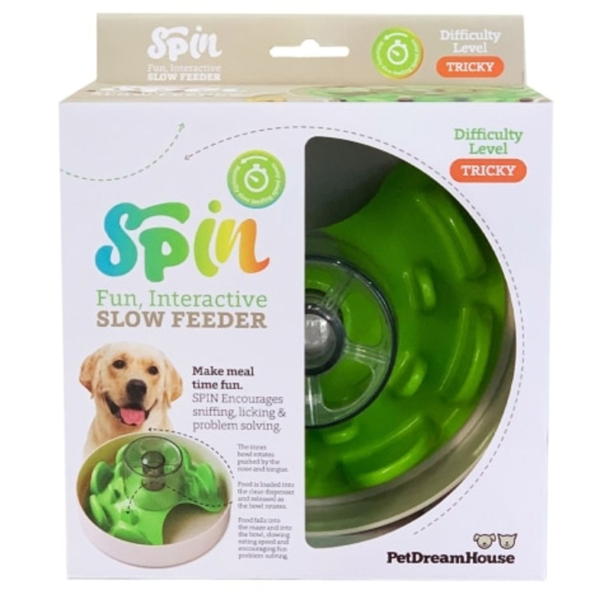 Pet Dream House Spin Interactive Slow Feeder UFO Maze Pet Bowl Green