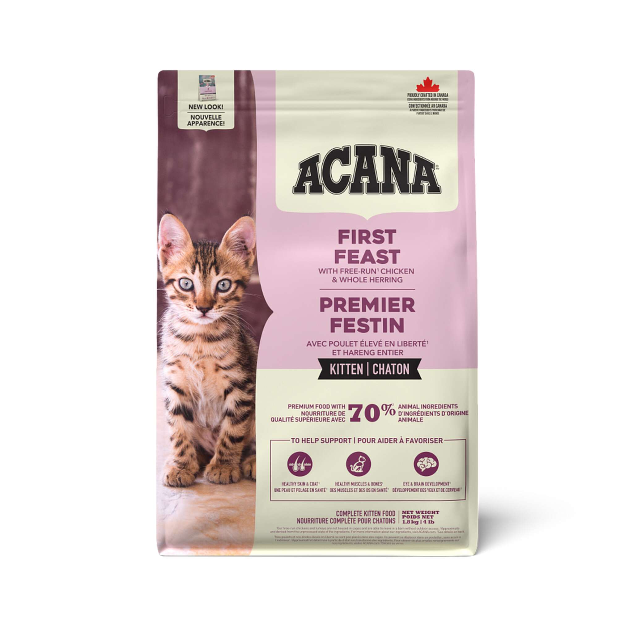 A bag of Acana First Feast Kitten food, chicken recipe, 4 lb.