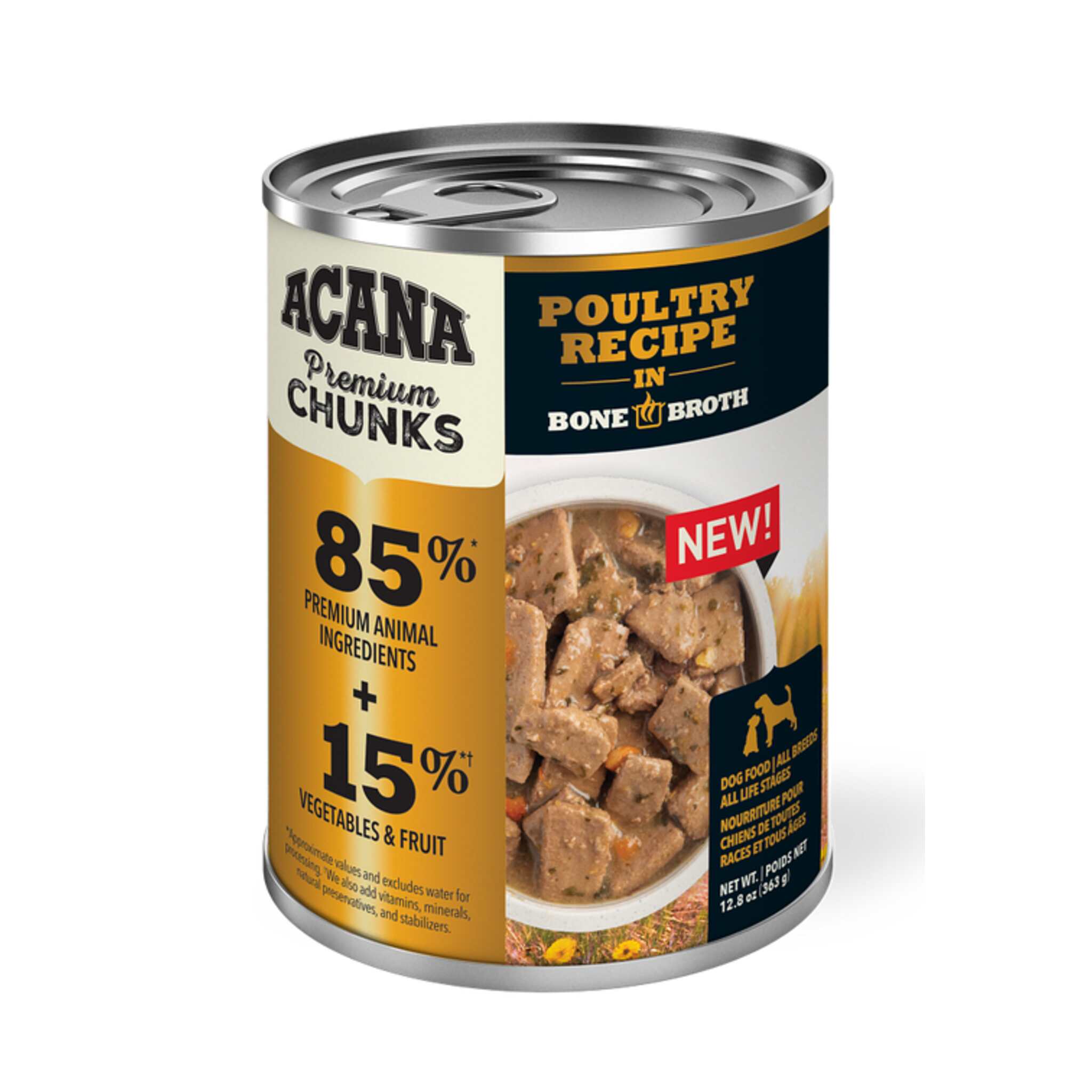 A can of Acana wet dog food, Poultry recipe, 12.8 oz.
