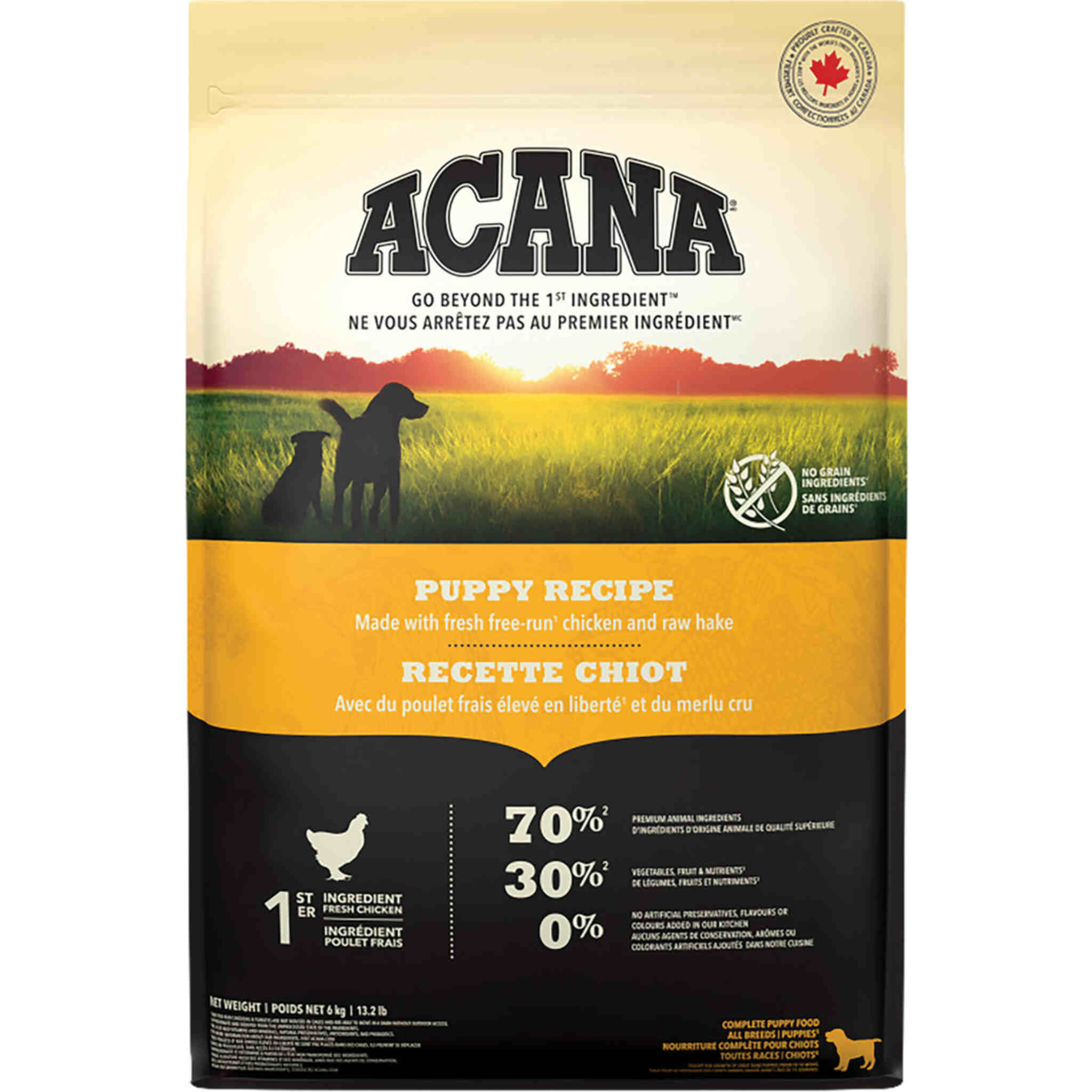 A bag of Acana Puppy food, chicken recipe, 25 lb.
