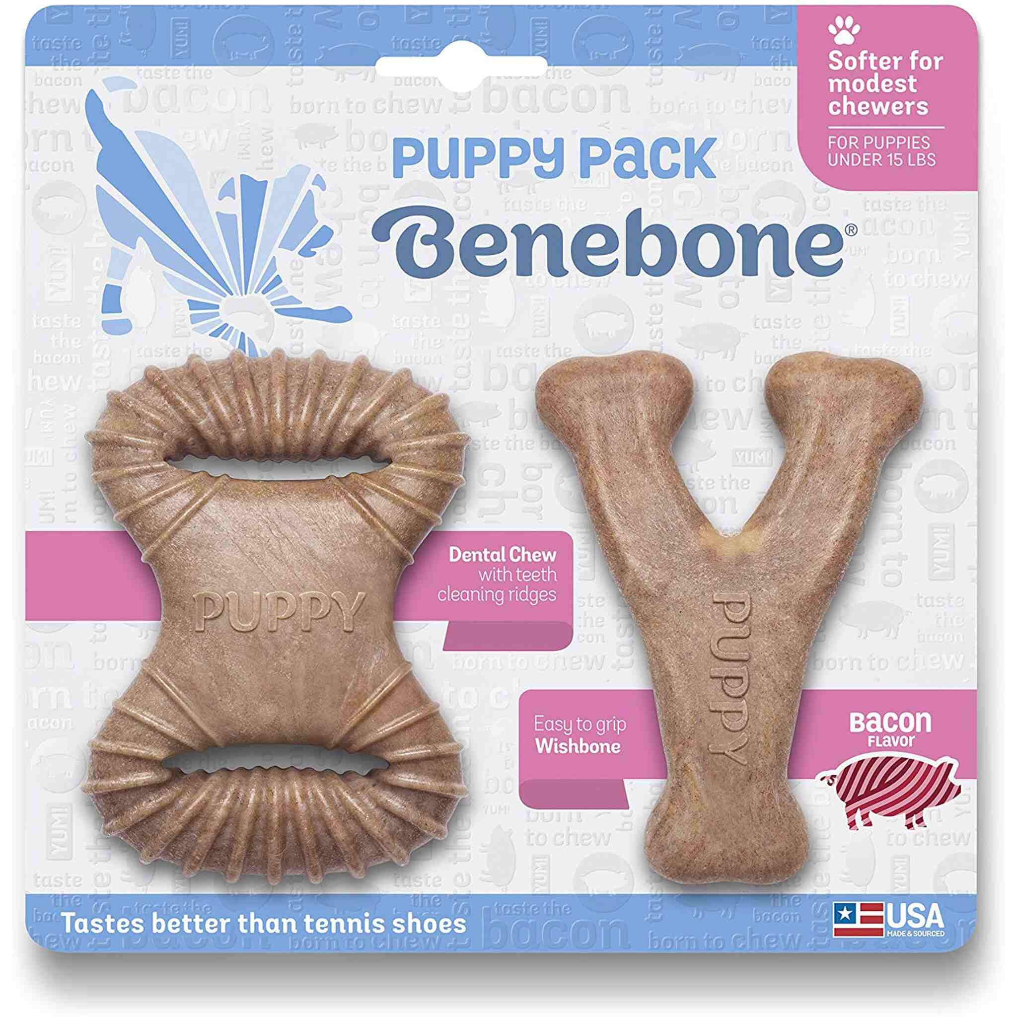 Benebone Puppy Bacon Wishbone & Rocker 2 Pack Dog Toy