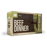 A carton of Big Country Raw dog food, Beef Dinner, 4 lb. (contains four 1 lb patties), requires freezing.