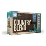 A carton of Big Country Raw pet food, Cat or Dog, Country Blend recipe, 4 lb (contains four 1 lb patties), requires freezing.