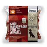 A bag of Big Country Raw Small Marrow Bone treats, small & medium dogs, 2 lb, requires freezing.