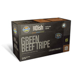 A carton of Big Country Raw Side Dish, Green Beef Tripe recipe, Dog topper or treat, 4 lb (contains four 1 lb patties), requires freezing.