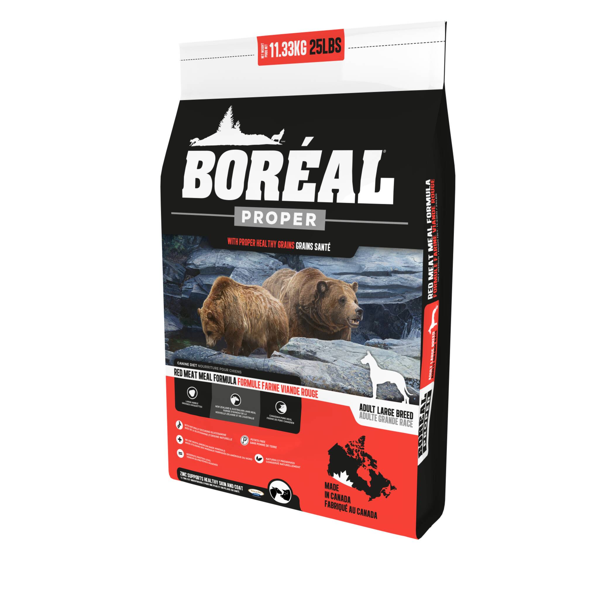 Boreal dry dog food, Proper blend, red meat recipe, adult large breed formula, 25 lb.