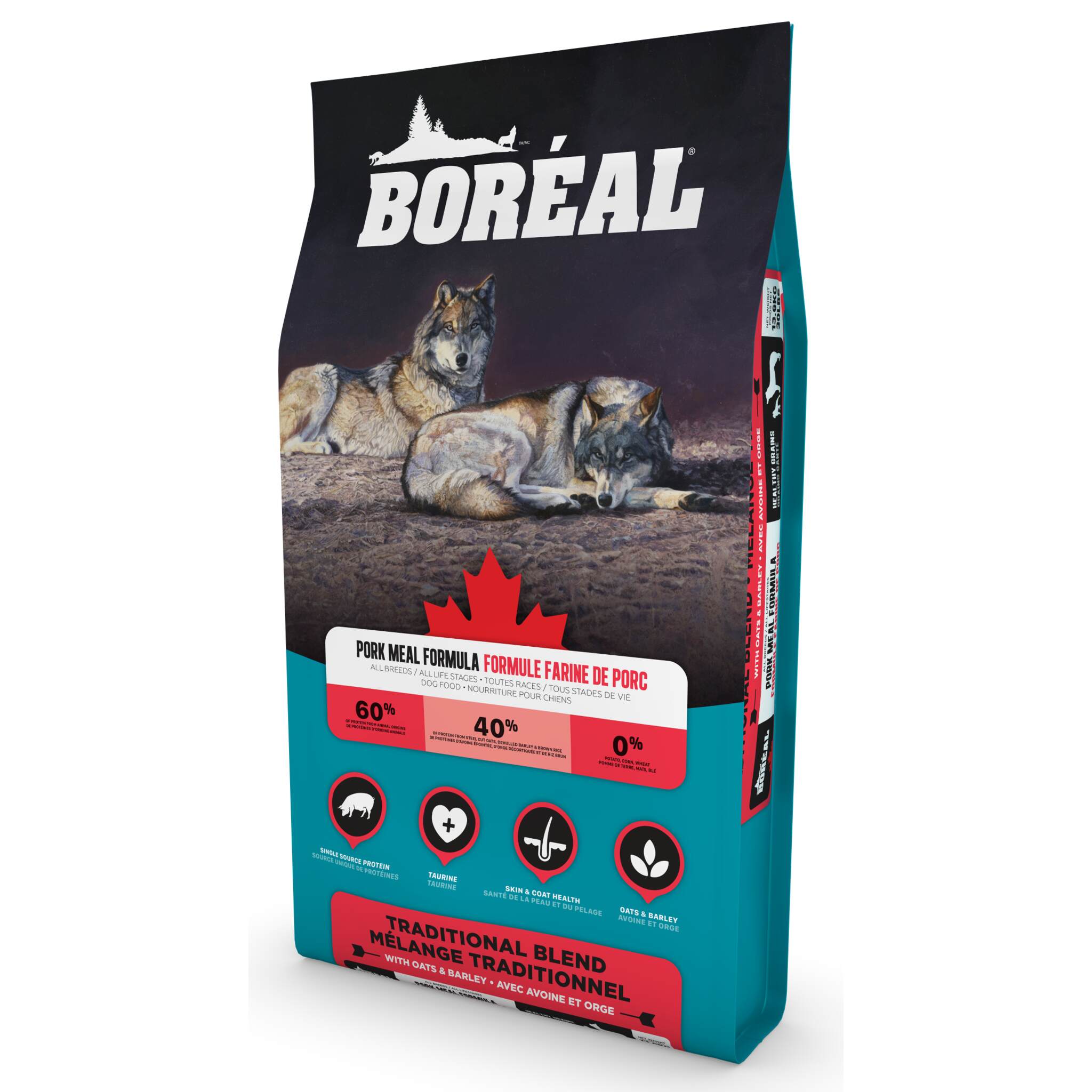 Boreal dry dog food, traditional blend, Pork meal recipe, 37 lb.
