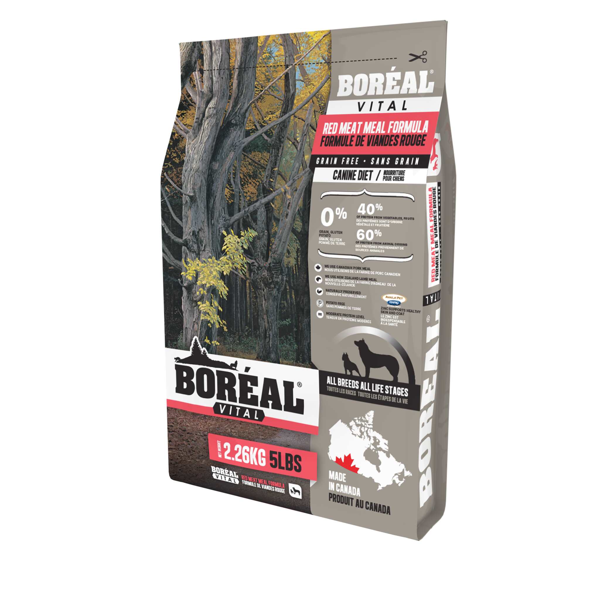 Boreal dry dog food, Vital blend, red meat meal recipe, grain-free, 5 lb.
