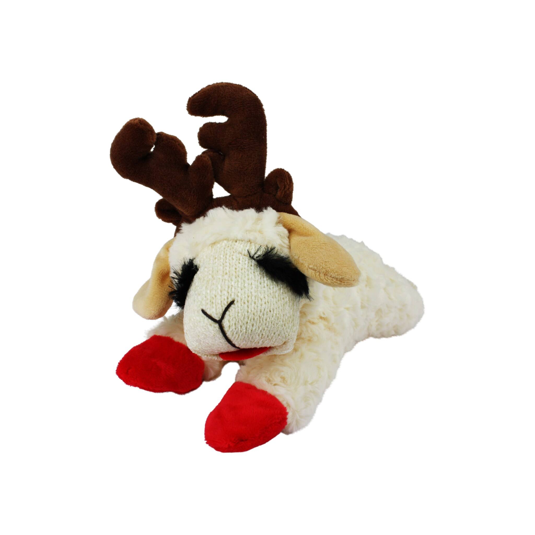 Multipet Holiday Lamb Chop with Antlers Dog Toy 10.5"