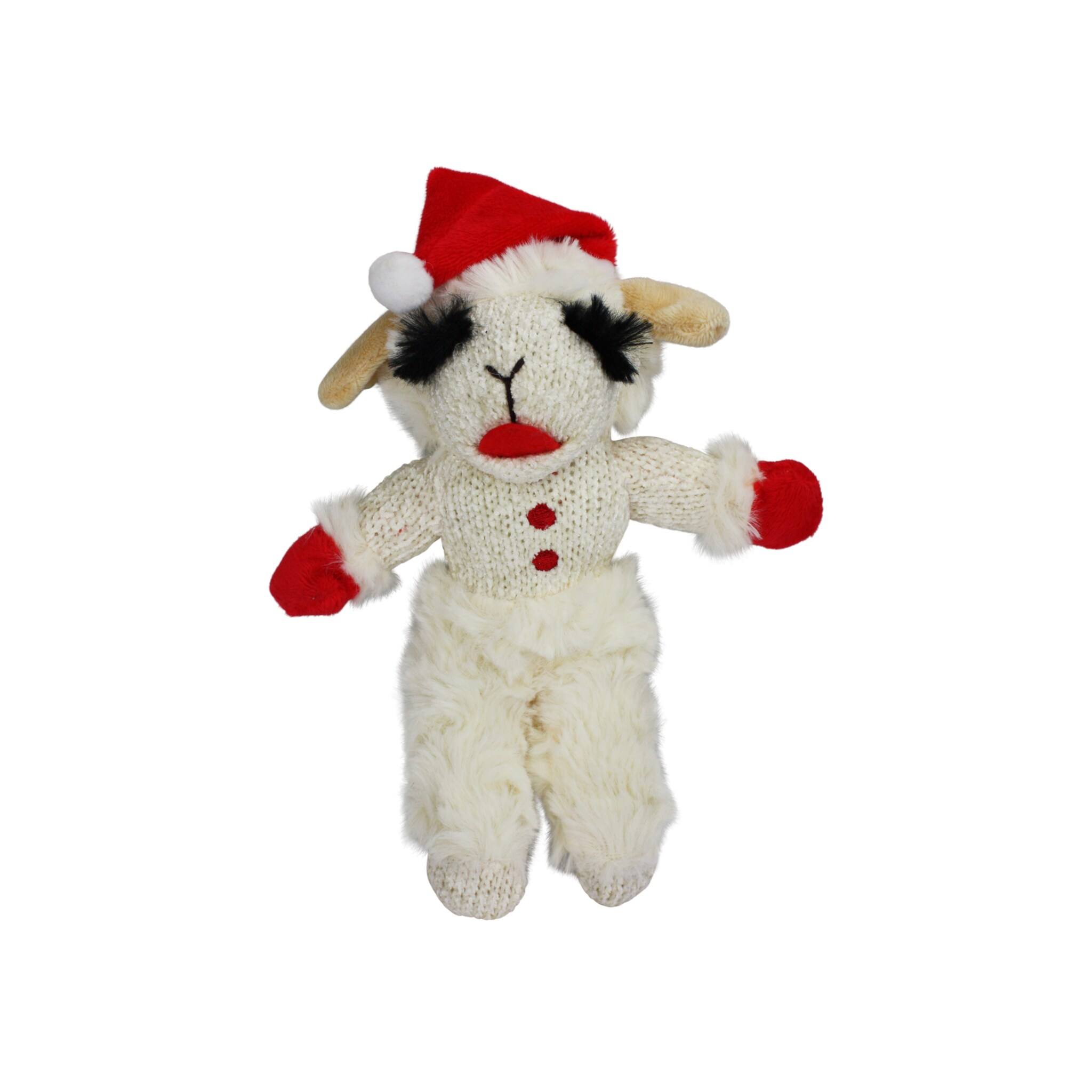 Multipet Holiday Lamb Chop with with Santa Hat Dog Toy 8"