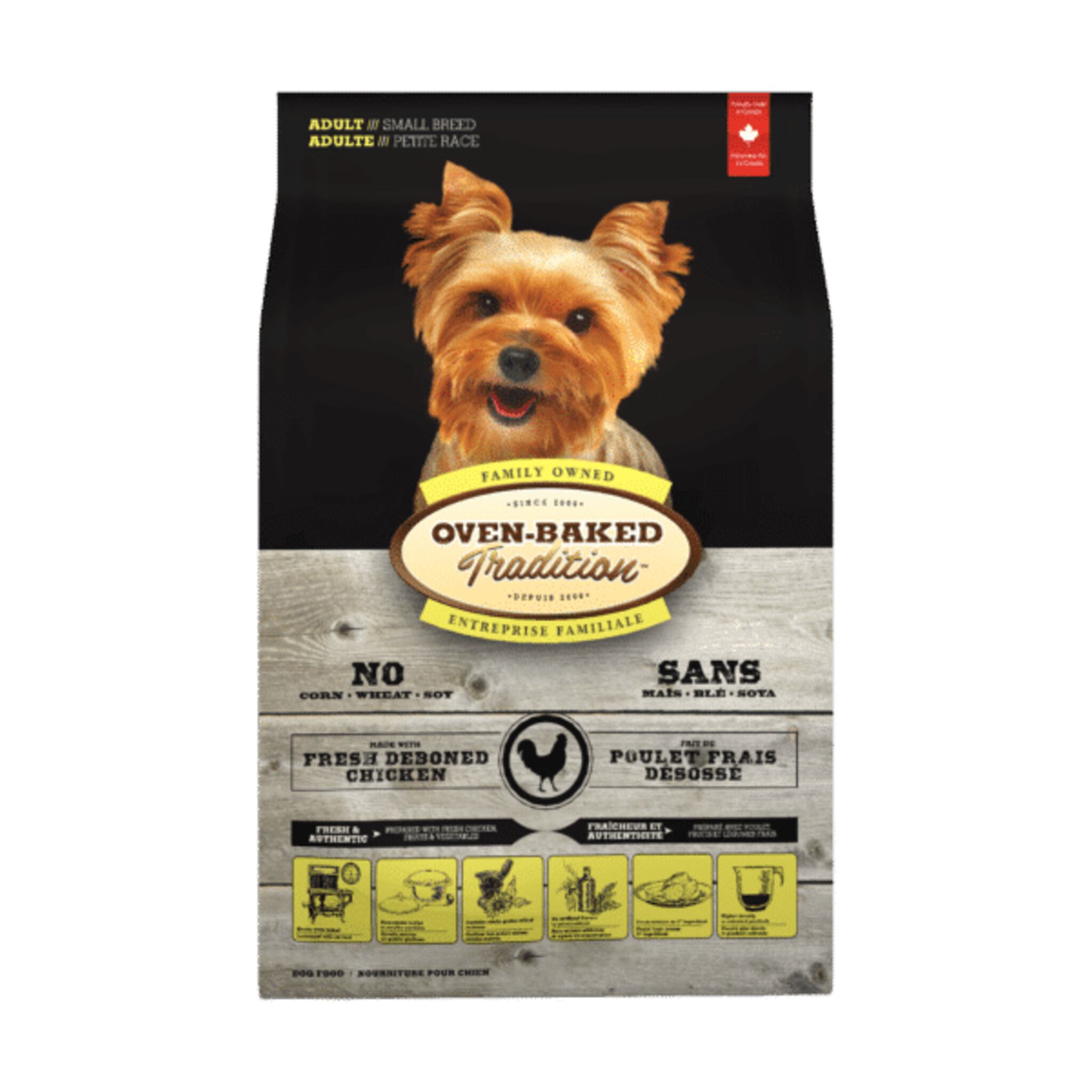A bag of Oven-Baked Tradition Dog Food, Adult small breed, Chicken recipe, 5 lb.