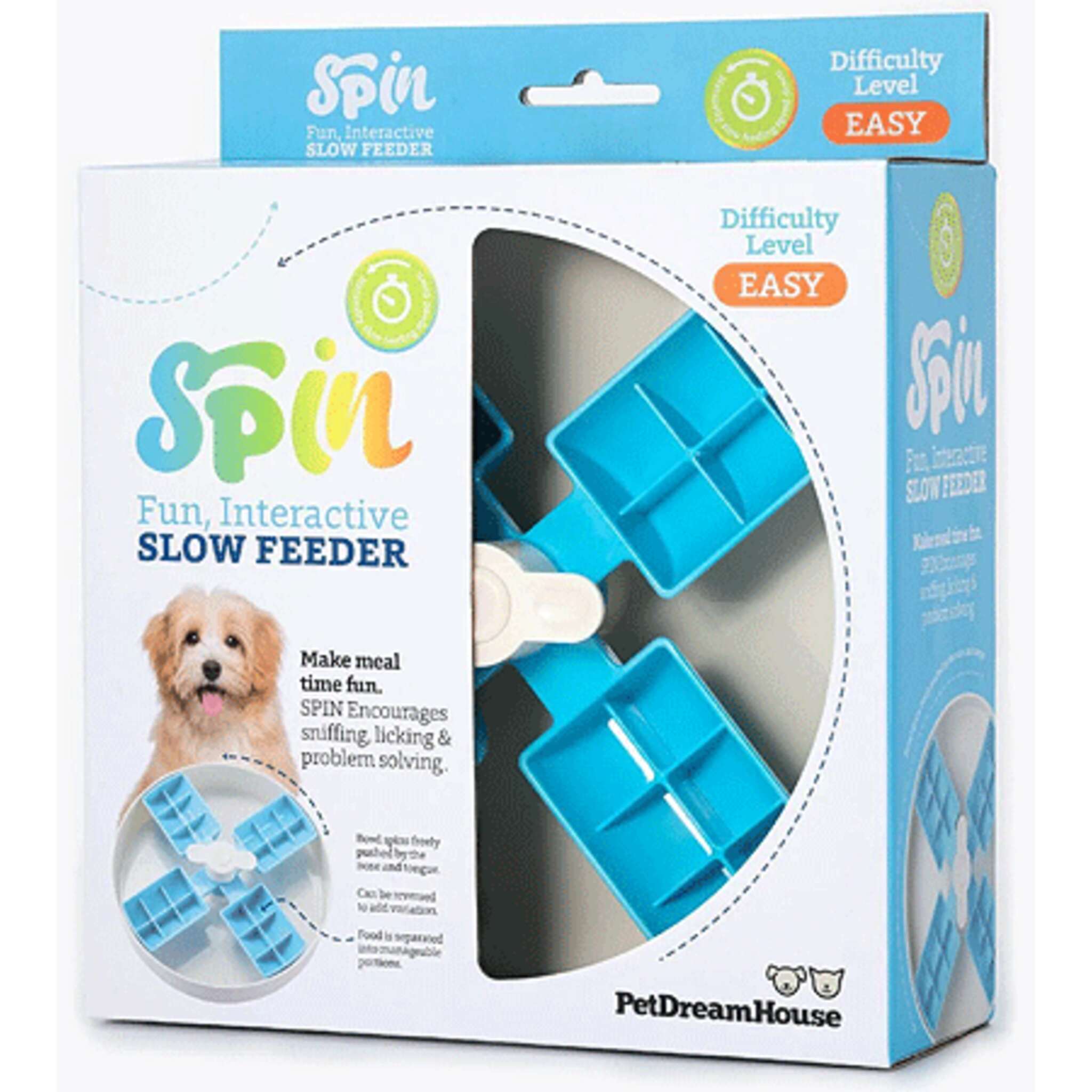 Pet Dream House Spin Interactive Slow Feeder Windmill Pet Bowl Blue