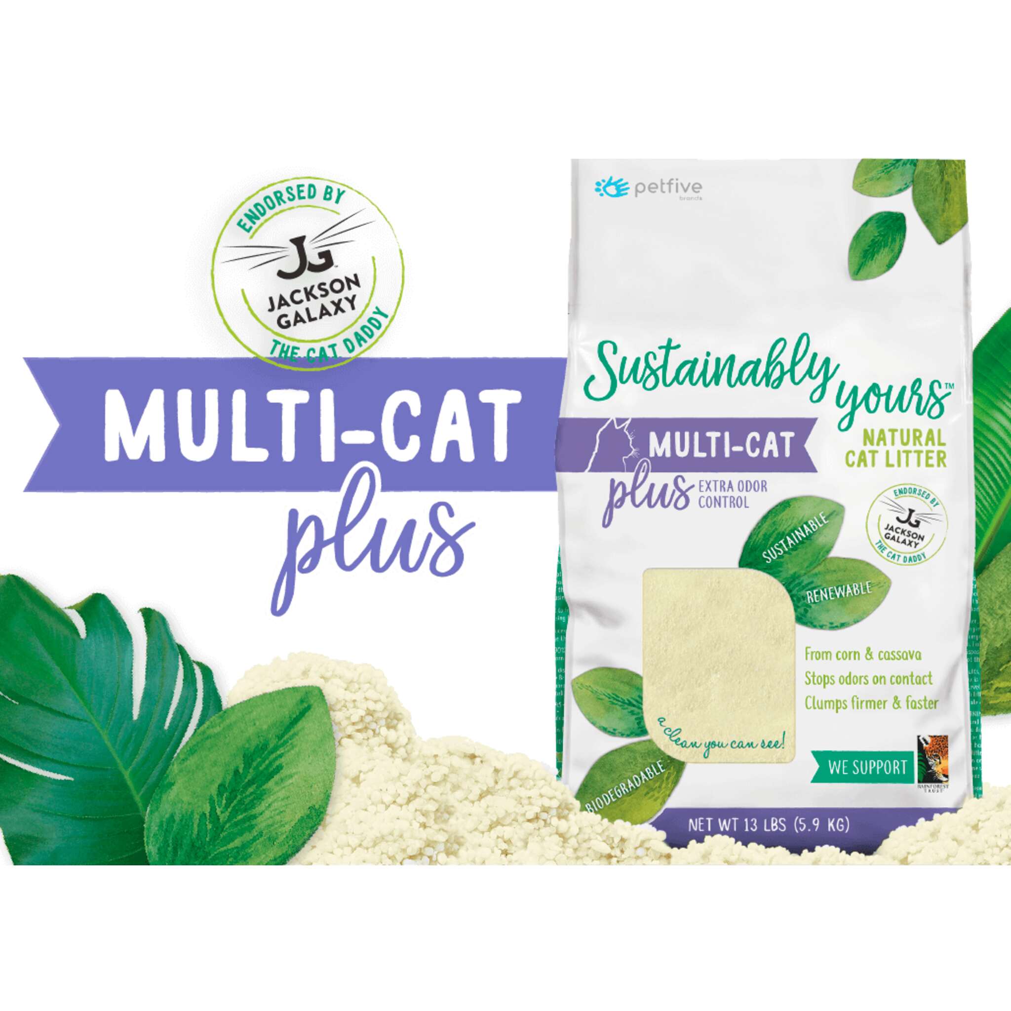 Sustainably Yours Natural Biodegradable Extra Odor Control Multicat Plus Cat Litter 26 lbs